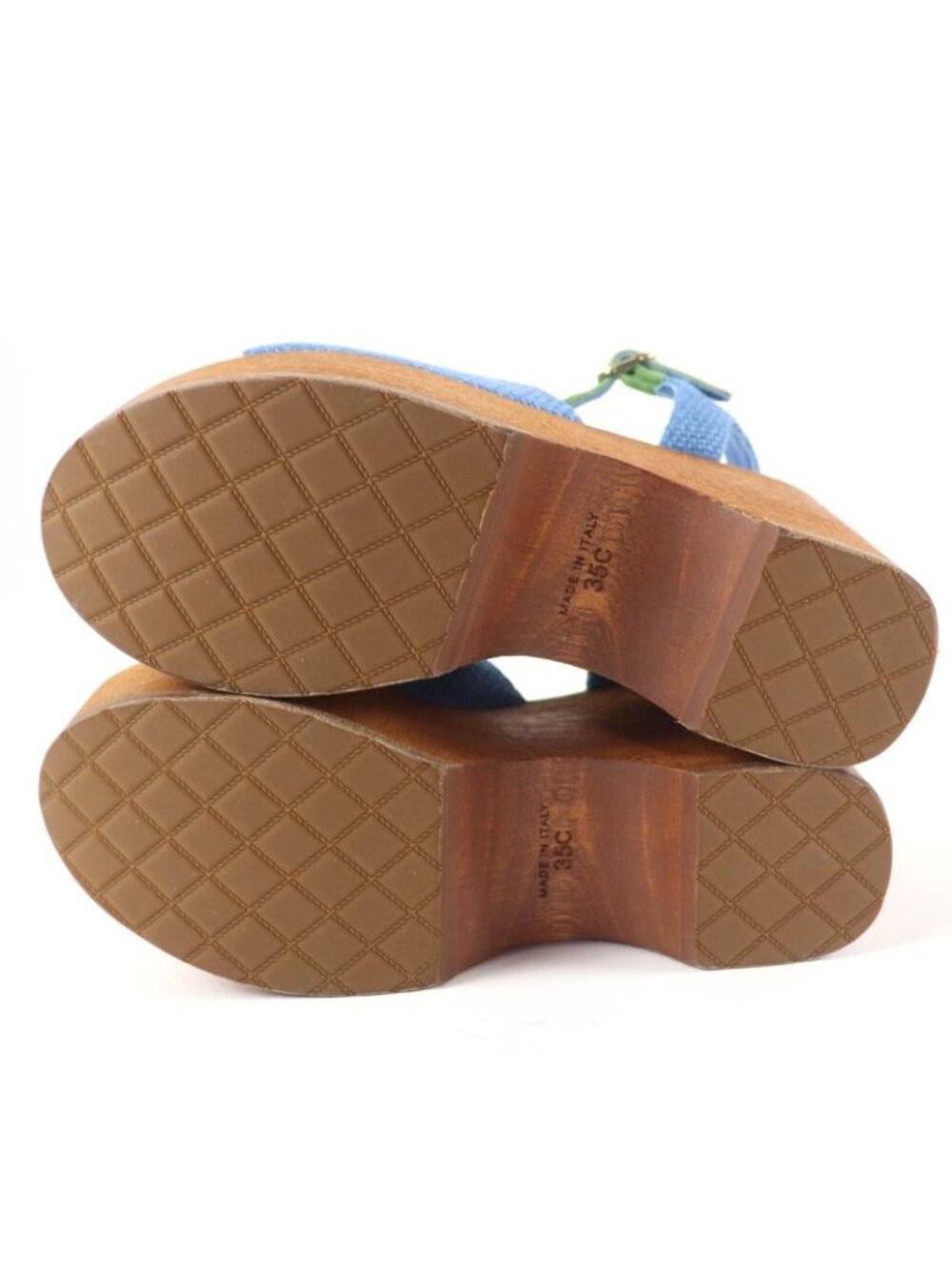 Chanel CC Logo Ankle Strap Wedge Sole Sandals Blue Green 35 - Picture 6 of 11